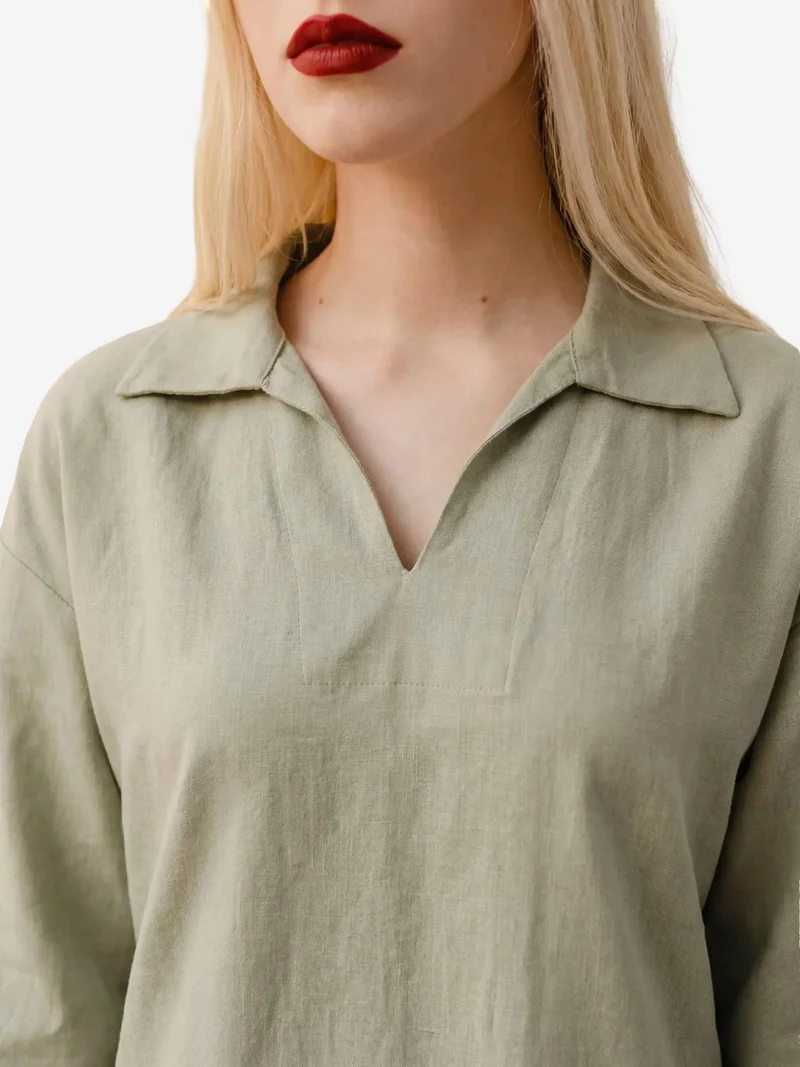 MY FASHION Mint Green MY FASHION Polo Collar Mini Dress with Three Quarter Sleeves for Women | Best Price UAE